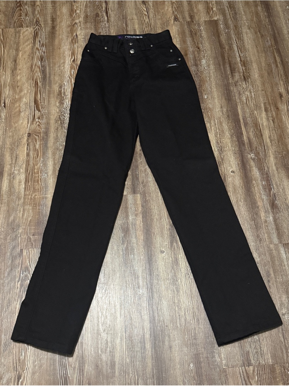 Vintage Rockies Bareback Jeans Women's 3/4 Black High Rise Pinch Waist 2 Button
